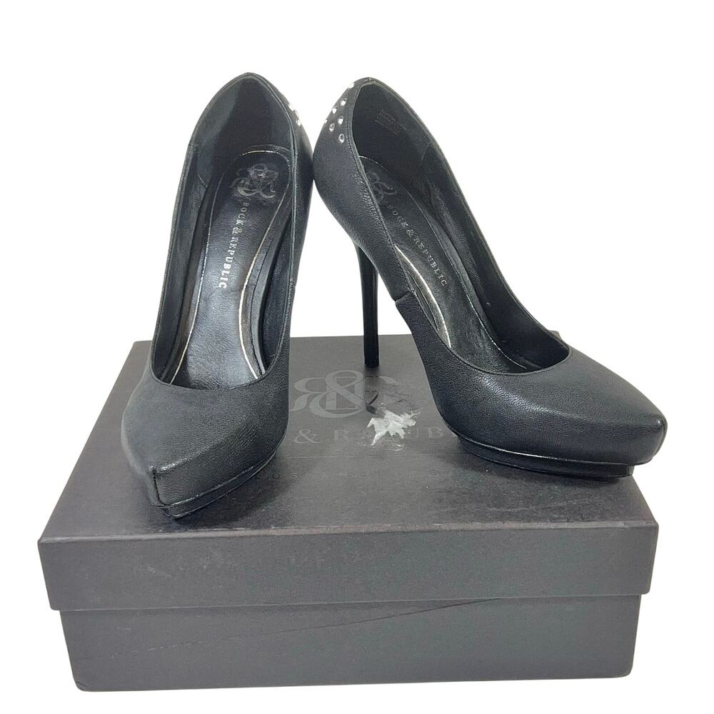 Rock & Republic Nikki Stiletto Pump High Heels Womens 39 (8.5) Black Rhinestones